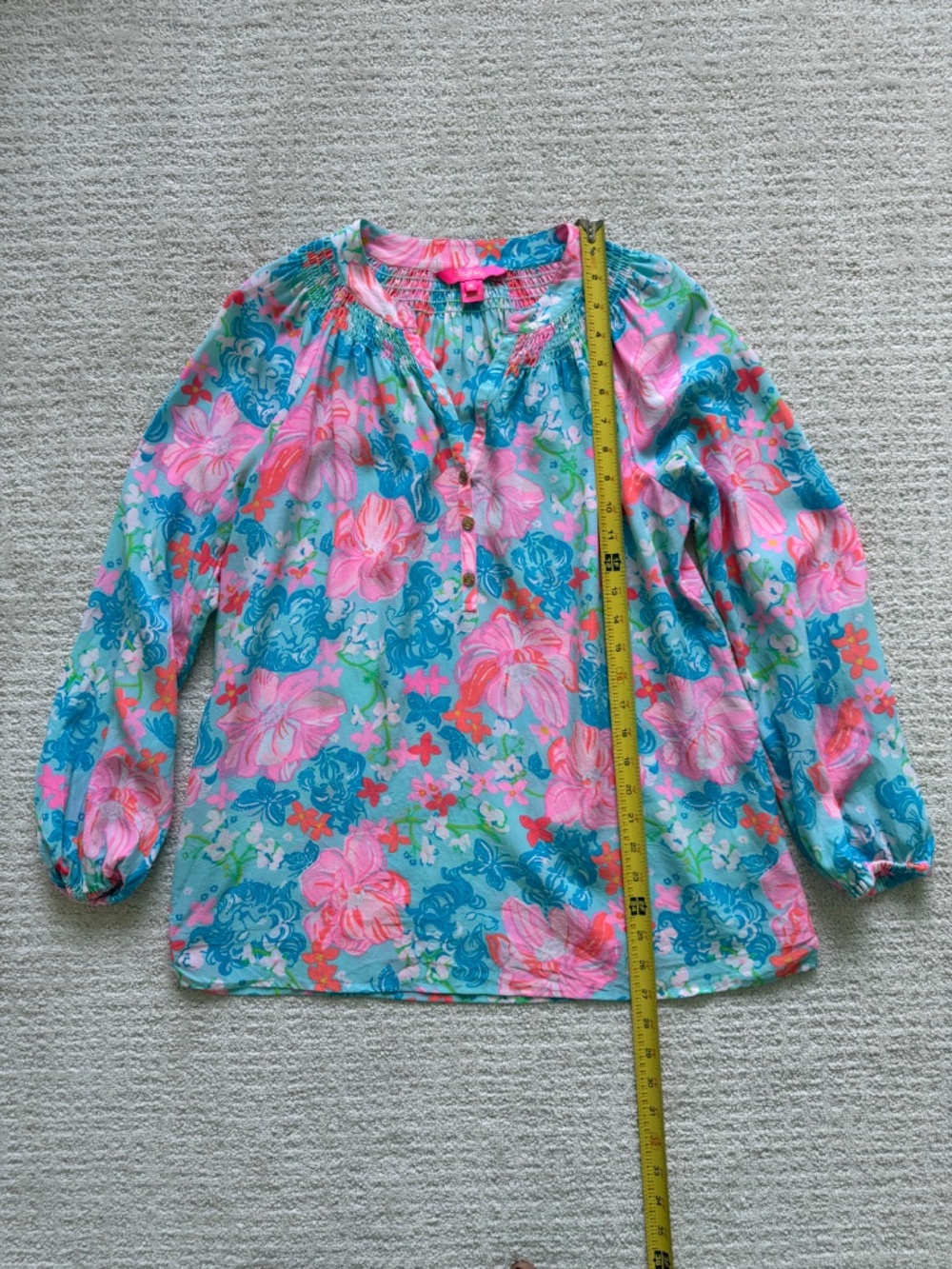 LILY PULIITZER | Elsa Floral Silk Top Surf Blue Luscious Lions Size M - Picture 9 of 11